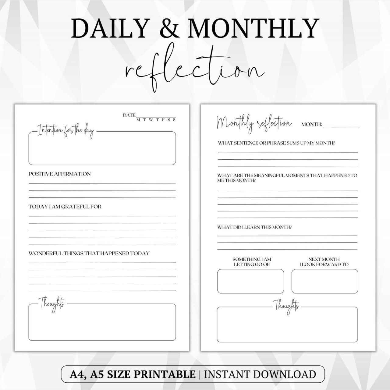 Daily and Monthly Reflection Review Pages, Printable Daily Journal ... Daily and Monthly Reflection Review Pages, Printable Daily Journal ...